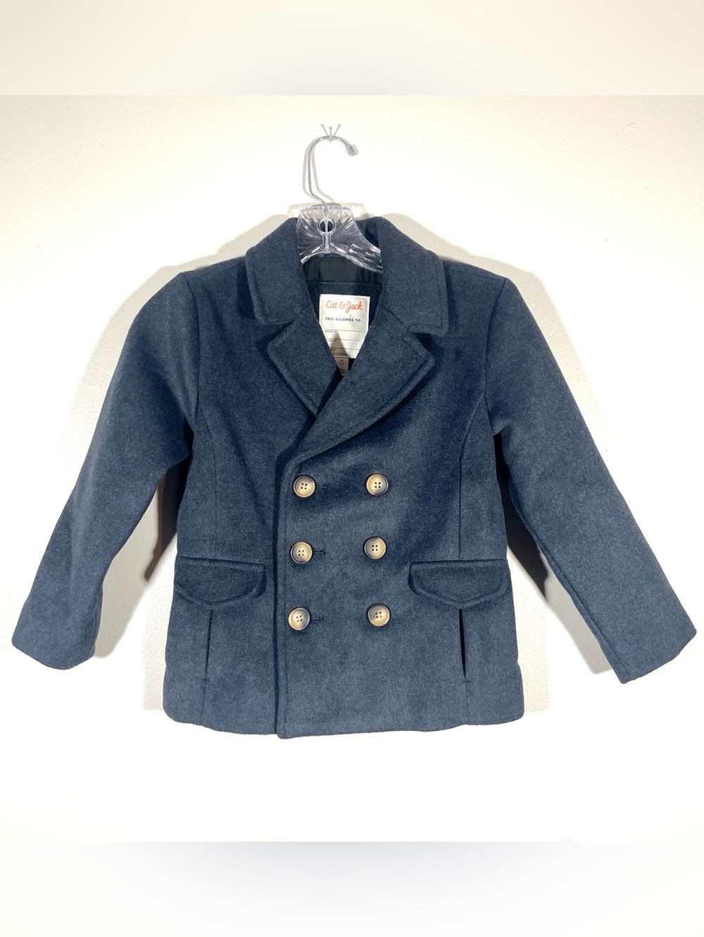 Cat & Jack Navy Double Breasted Peacoat Jacket Unisex Boys Girls